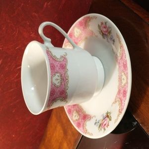 Remington Porcelain Cup And Saucer With Open Pink Roses & Violets